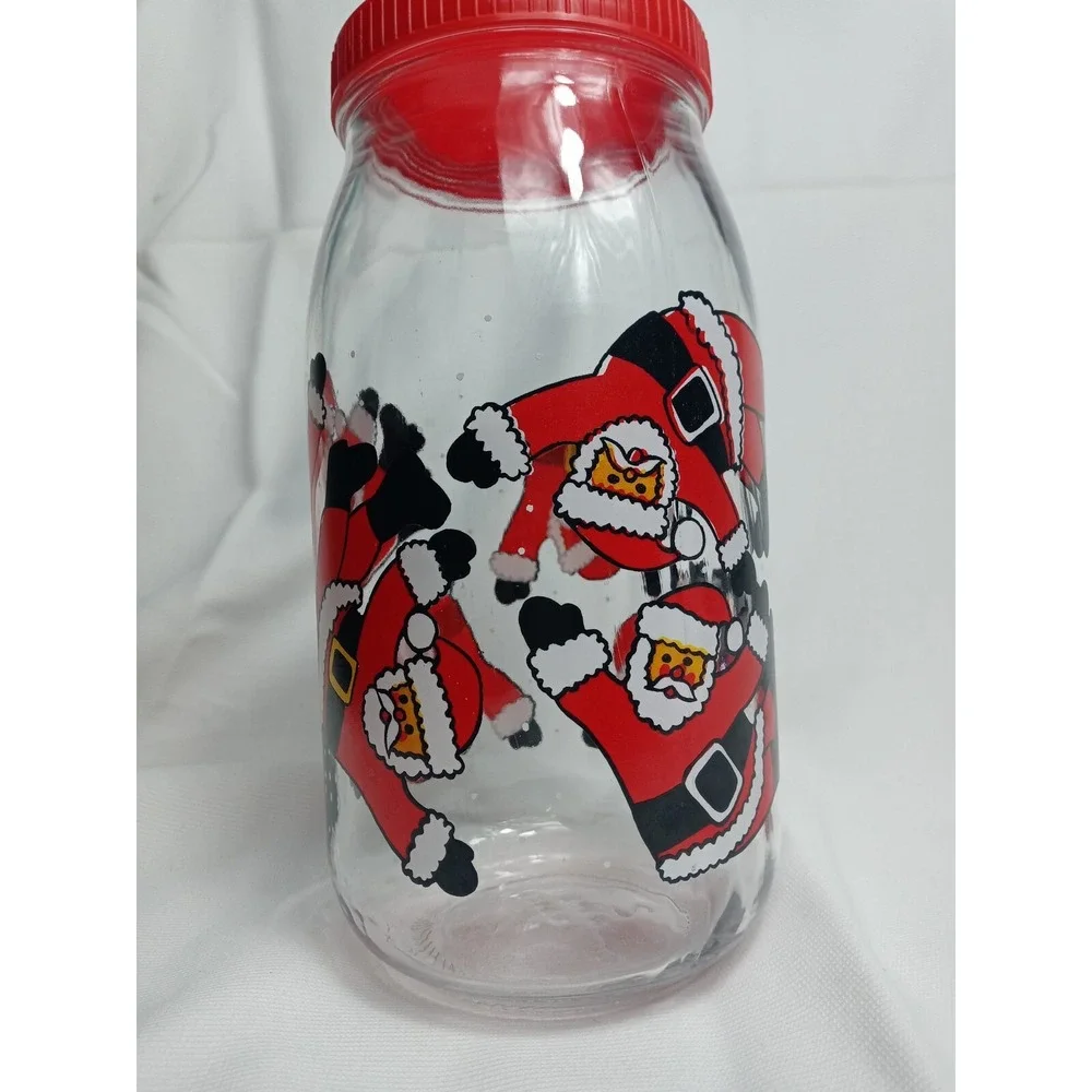 Santa Claus Christmas Cookie Jar Glass Canister Tumbling Santa 2L France Vintage